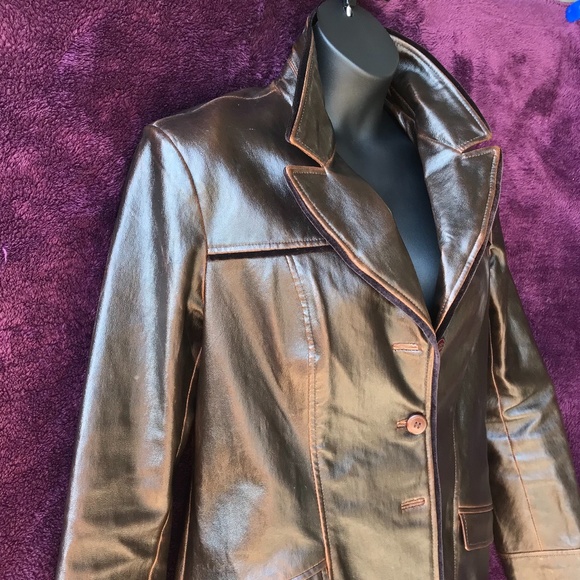 St. John leather, velvet, notch collar blazer, brown, L - Picture 2 of 6